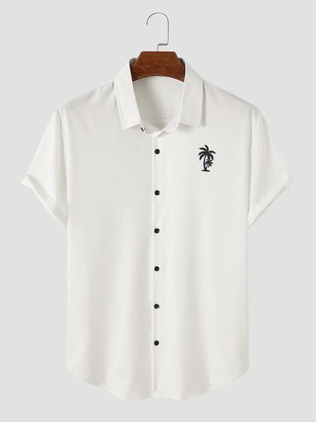 

Cotton Snd linen Style Plants Coconut Tree Cotton Casual Shirts With Short Sleeves, As picture, Men's Floral shirt