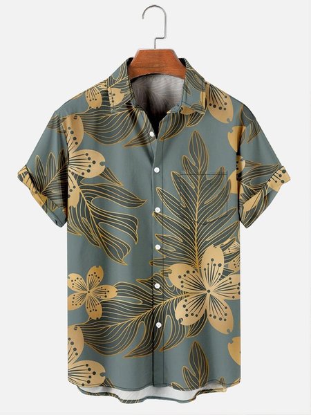 

Mens Floral Print Casual Breathable Hawaiian Short Sleeve Shirt, Gray, Shirts ＆ Blouse