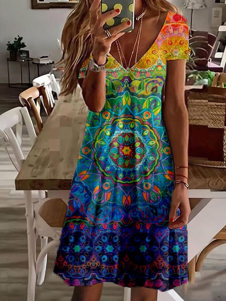

Casual Loosen Cotton Blends Short Sleeve Knit Dress, Multicolor, Dresses
