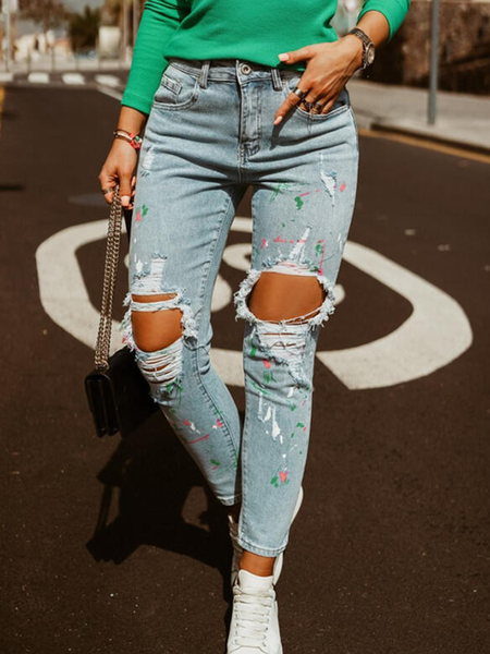 

Ripped Denim Jeans, Blue, Jeans