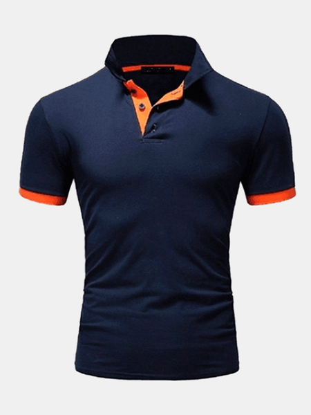 

Casual Style Basic Series Contrast Color Element Lapel Short-Sleeved Polo Top, Purplish blue, Men's t-shirts