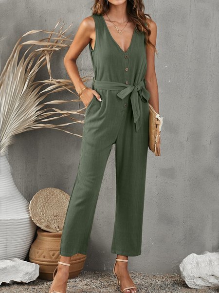 

Daily holiday beach leisure off shoulder plain loose top T-shirt loose one-piece pants length Plus Size, Army green, Jumpsuits＆Rompers