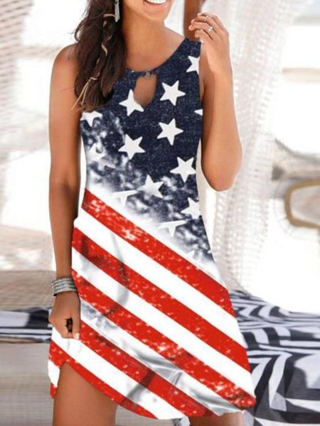 

Crew Neck Regular Fit Painted Sleeveless Knit Dress, Multicolor, Mini Dresses