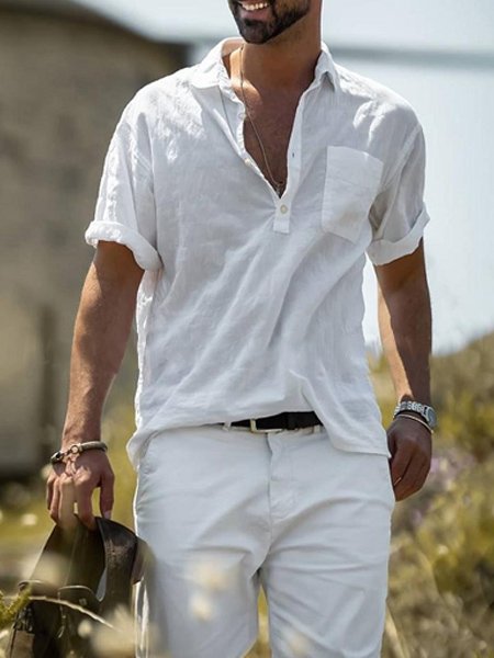 

Men's Plain Cotton Linen Sleeve Short Shirt, White, Blouses&Shirts