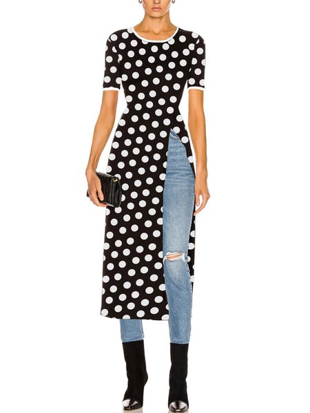 

Polka Dots Regular Fit Short Sleeve Top, Black-white, Tops