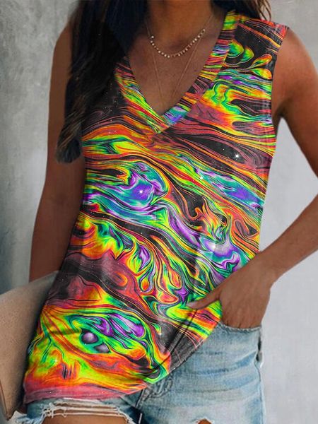 

Abstract Design Fashion Sleeveless Vest, Multicolor, Tanks & Camis