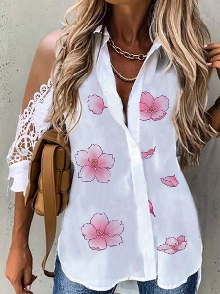 

Casual Buttoned Short Sleeve Blouse, White, Blouses&Shirts