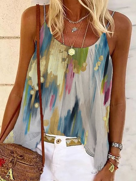 

Loosen Casual Painted Woven Tank, Multicolor, Tanks & Camis