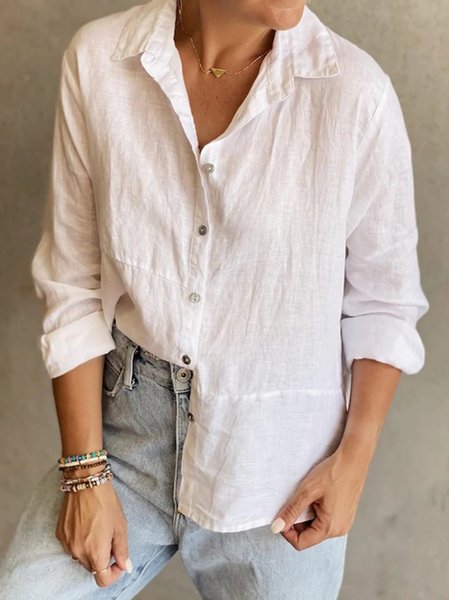 

Loosen Plain Buttoned Casual Long Sleeve Blouse, White, Blouses & Shirts