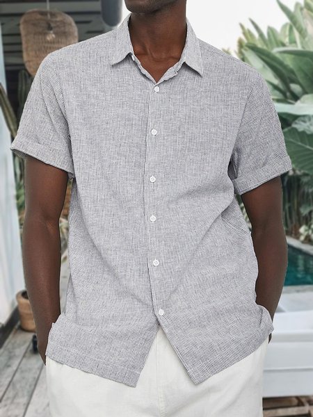 

Men's Pinstripe Short Sleeve Shirt, Gray, Shirts ＆ Blouse