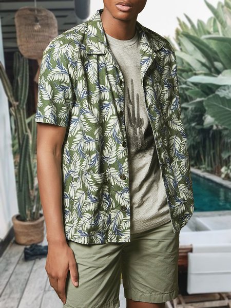 

Men's Botanical Graphic Print Short Sleeve Shirt, Green, Shirts ＆ Blouse