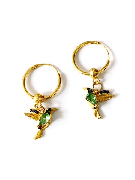 Alloy Rhinestone Hummingbird Earrings, Green, Earrings