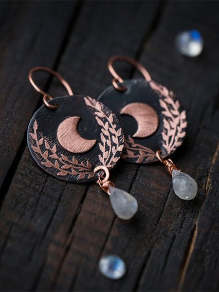 

Vintage Copper Leaf Moon Earrings, As picture, Earrings