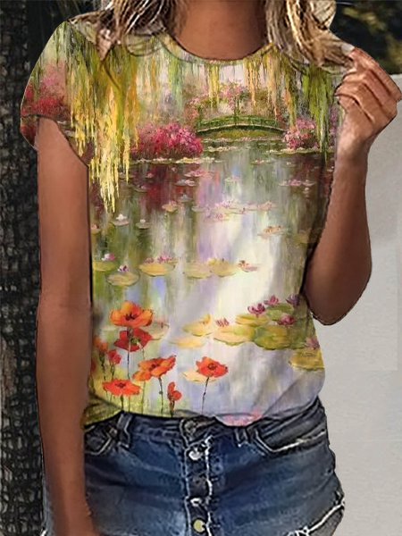 

Retro Famous Painting Series Landscape Print Spring New Explosion Super Good-looking Ladies T-Shirt Tops, Multicolor, T-Shirts