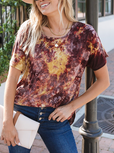 

Loosen Ombre Crew Neck Short Sleeve Tops, Coffee, T-Shirts