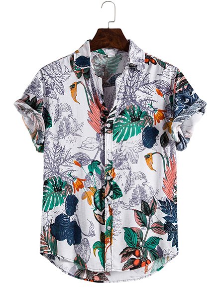 

Men's Casual Botanical Floral Short Sleeve Floral Shirt, As picture, Shirts ＆ Blouse
