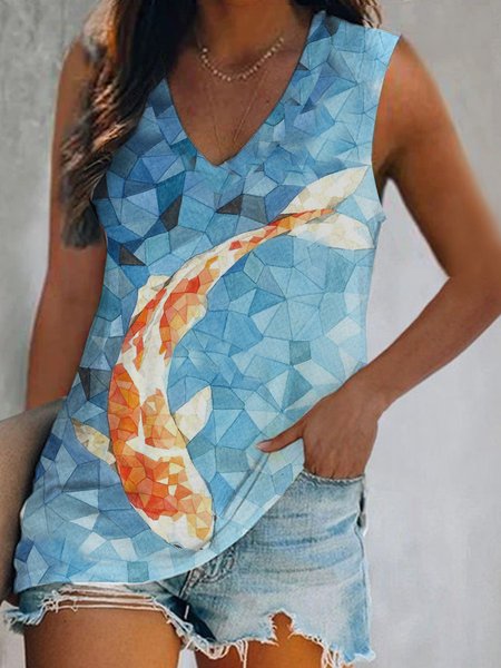 

Beach Resort multicolor gradient and fish Print Blouse T-shirt Plus Size, T-Shirts