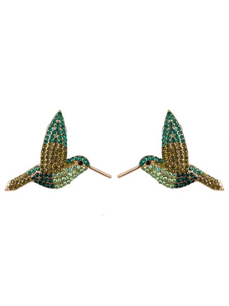 

Alloy Rhinestone Hummingbird Earrings, Green, Earrings