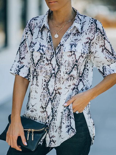 

Casual Leopard Short Sleeve Shirt Collar Plus Size Printed Blouses, Blouses & Shirts