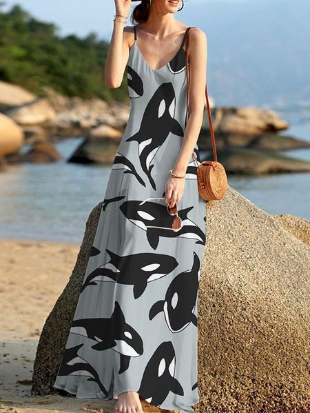 

Vacation Loosen Animal Short Sleeve Women Dress, As picture, Maxi Dresses