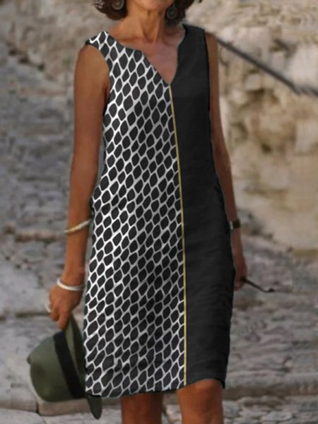 

Casual V neck Sleeveless Loosen Woven Dress, Black, Mini Dresses
