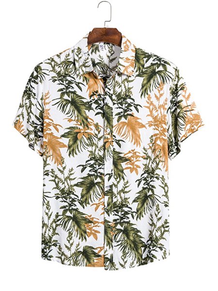 

Men's Solid Linen Short Sleeve Shirt, As picture, Shirts ＆ Blouse