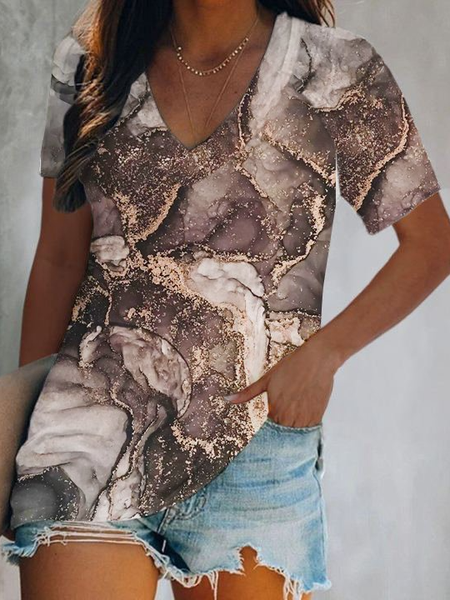 

Ombre V Neck Regular Fit Short Sleeve T-Shirt, Brown, T-Shirts