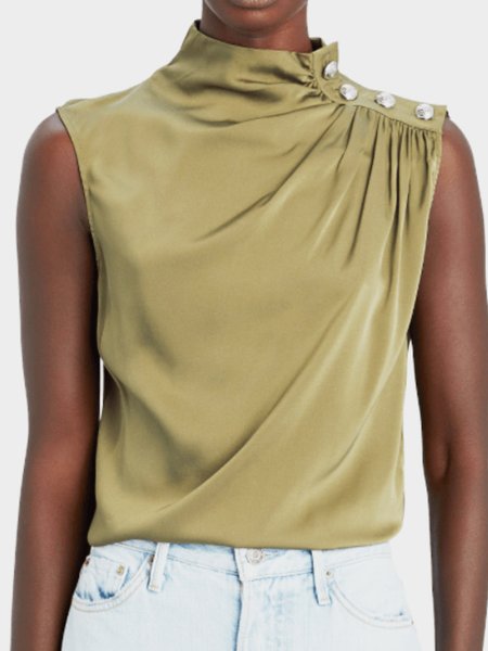 

Summer Sleeveless Lightweight Elegant Short Sleeve Daily Tops, Green, Tops