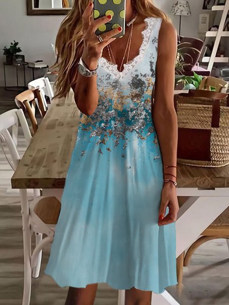 

Color Block Sleeve Vacation Floral sunflower Spaghetti Short Sleeve Knit Dress, White, Dresses