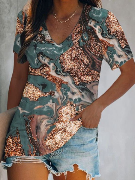 

V Neck Raglan Sleeve Regular Fit Casual Short Sleeve T-Shirt, Green, T-Shirts