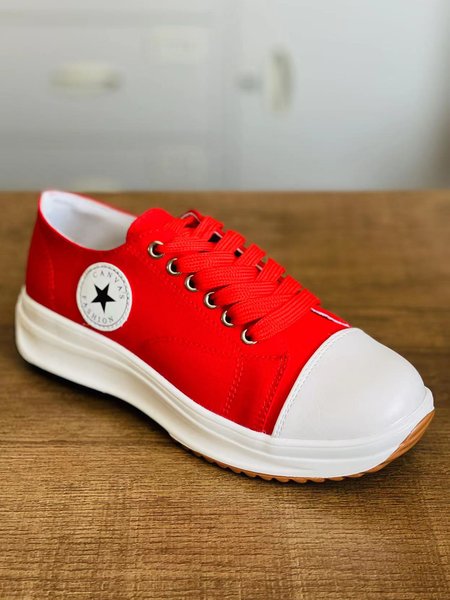 

Women's Solid Color Platform Lace-Up Sneakers, Red, Sneakers