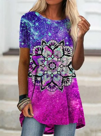 

Loosen Casual Crew Neck Short Sleeve T-Shirt, Multicolor, T-Shirts