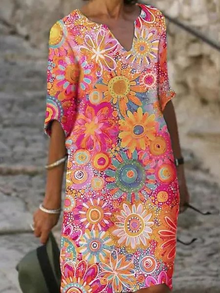 

Spaghetti Tribal Loosen Short Sleeve Women Dress, Multicolor, Mini Dresses