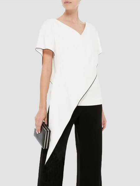 

Regular Fit Simple Solid Short Sleeve Top, White, Tops