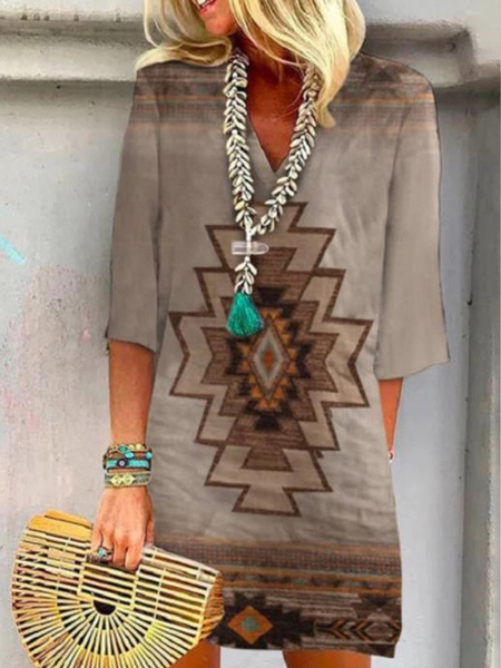 

Tribal Regular Fit Casual V Neck Short Sleeve Woven Dress, Khaki, Dresses