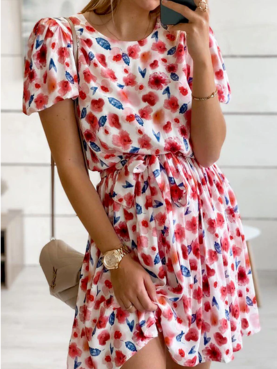 

Vacation Crew Neck Short Sleeve women Dress, Red, Dresses