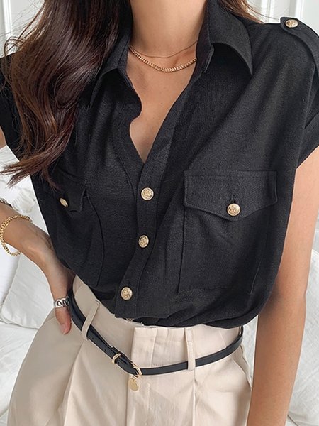 

Basics Short Sleeve Blouse, Black, Blouses and Shirts