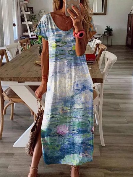 

Casual Crew Neck Short Sleeve Knit Dress, Multicolor, Maxi Dresses
