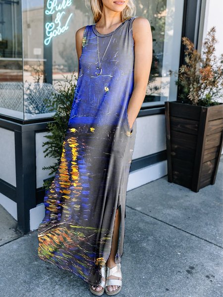 

Van Gogh Series Vintage Art Famous Paintings Print Spring New Explosive Models Super Good-looking Women's Dresses, Multicolor, Dresses