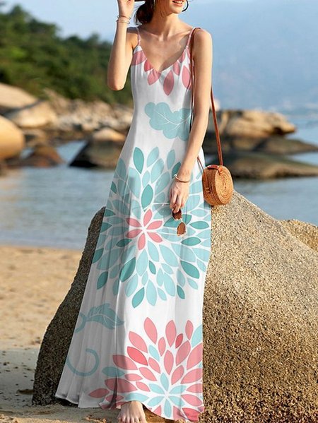 

Vacation V Neck Loosen Short Sleeve Woven Dress, As picture, Hawaii Dresses