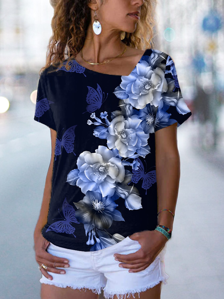 

Pastoral Floral Regular Fit Short Sleeve T-Shirt, Blue, T-Shirts
