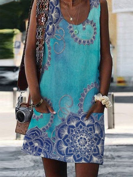 

Tribal Casual Regular Fit Short Sleeve women Dress, Blue, Dresses