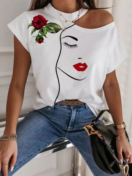 

Daily Floral Crew Neck Cap Sleeve T-Shirt, White, Tees