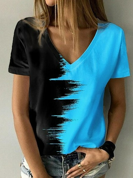 

Cotton Blends V Neck Ombre Short Sleeve T-Shirt, Blue, T-Shirts