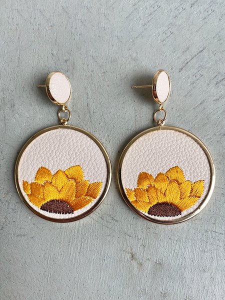 

Metal Leather Sunflower Earrings, Color3, Earrings