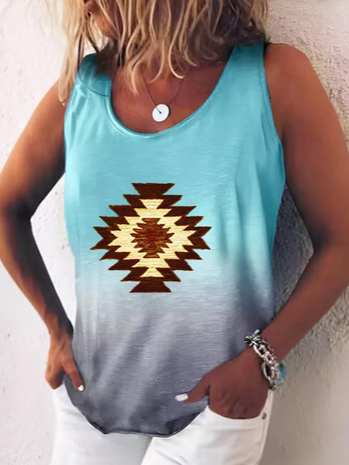 

Tribal Casual Cotton Blends Knit Tank, Blue, Tanks & Camis