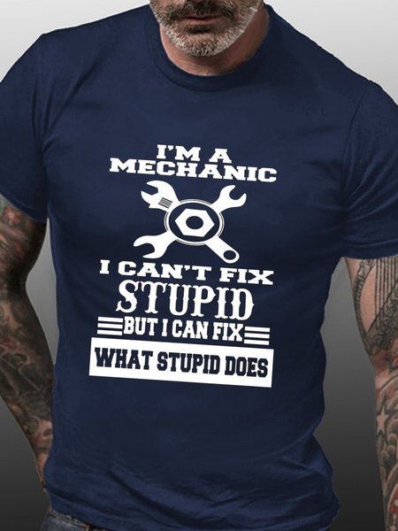 

I'm A Mechanic Funny Letter Print T-shirt, Purplish blue, T-shirts