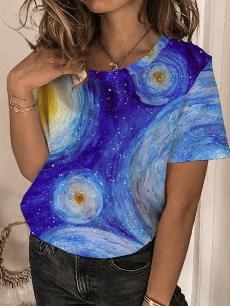 

Van Gogh series famous painting printing landscape printing spring new explosion style super beautiful ladies T-shirt top, Multicolor, T-Shirts