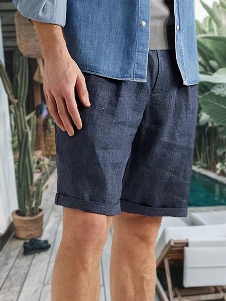 

Men's Cotton Linen Style Casual Shorts, Blue, Shorts