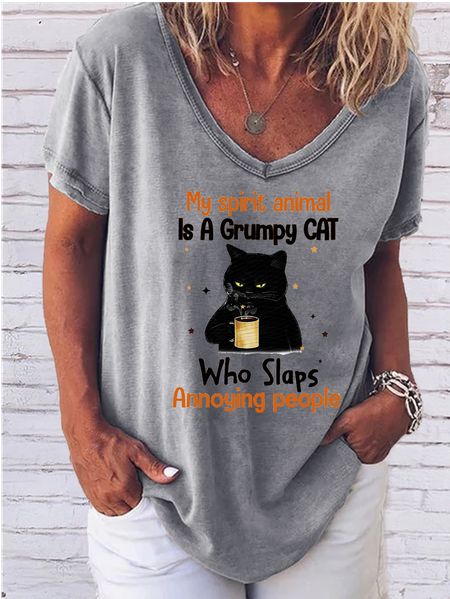 

My Spirit Animal Is A Grumpy Cat Who Slaps Annoying People Shirts&Tops, Light gray, T-shirts
